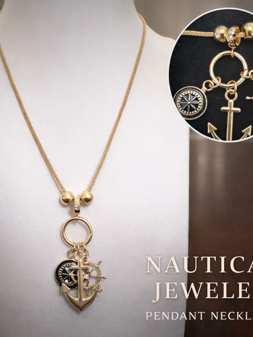 paparazzi Gold Nautical Anchor Compass Ship Wheel Pendant Necklace